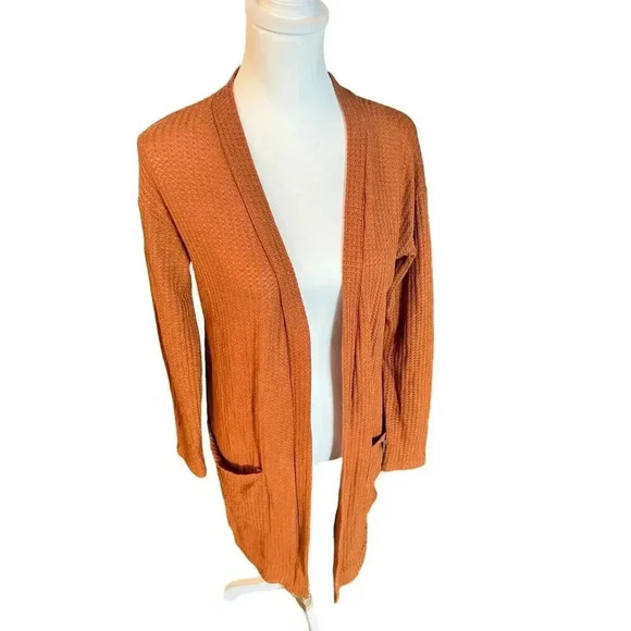 Tickled teal the Aubrey cardigan orange waffle texture, side length size large - Picture 4 of 10